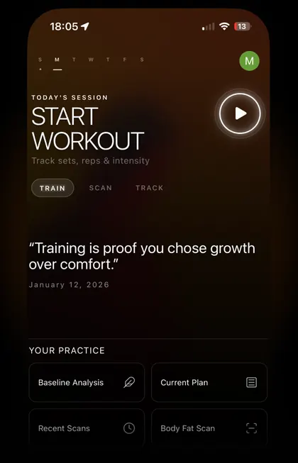 Thelo workout start screen