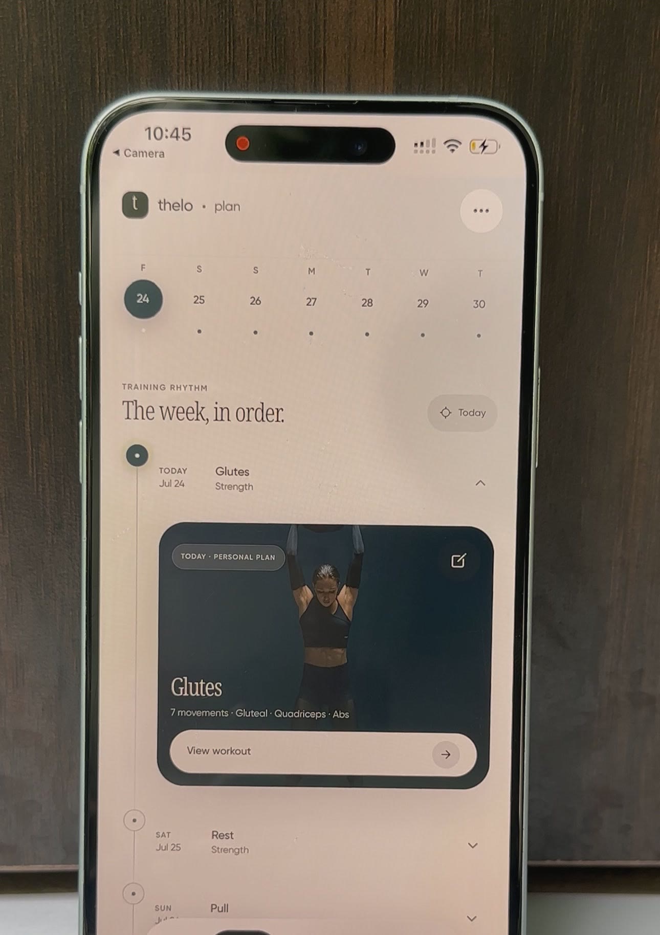 Thelo weekly plan shown on a real iPhone