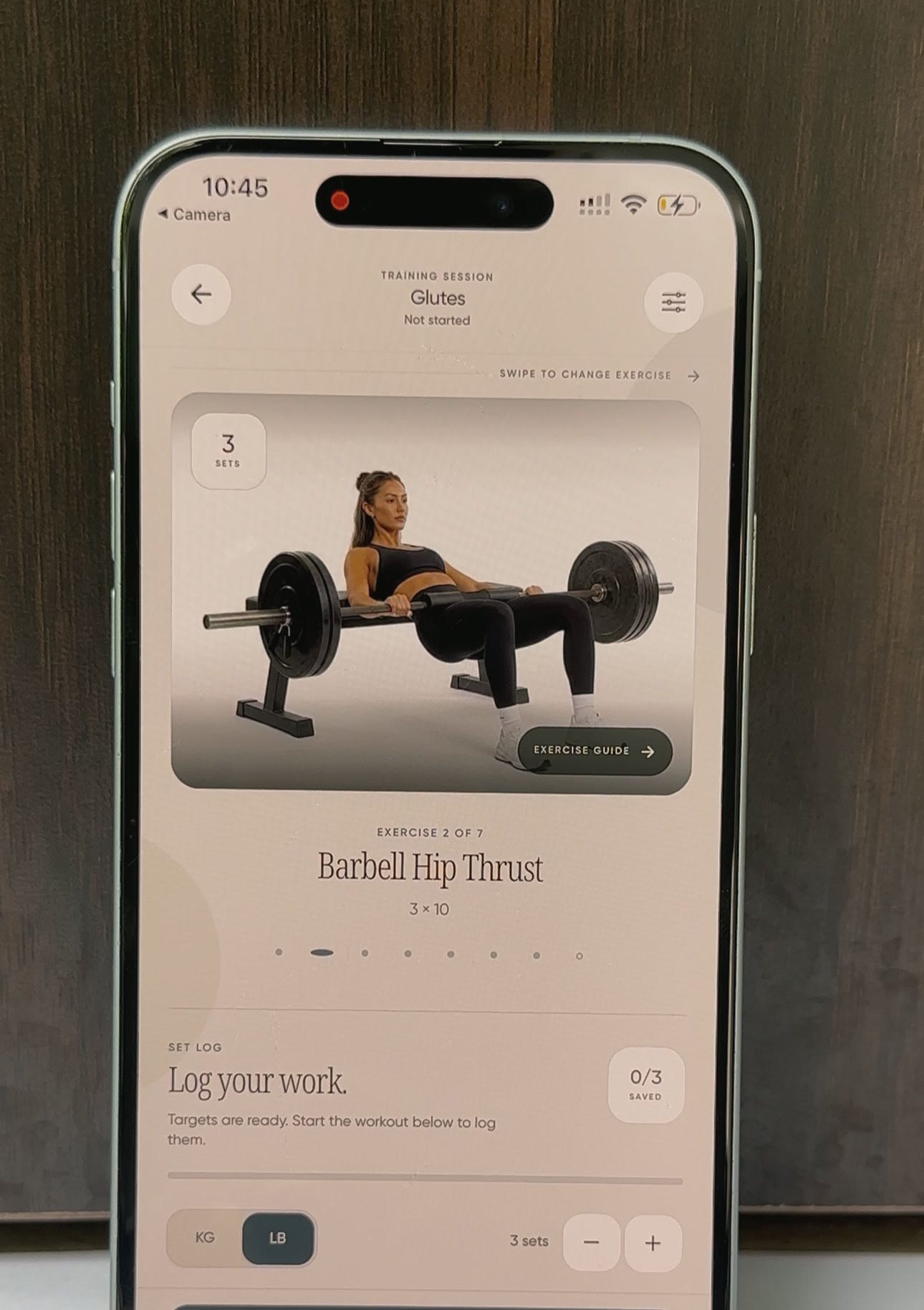 A guided Thelo workout session shown on a real iPhone